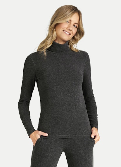 Regular Fit Nightwear Modal Rollkragen - Longsleeve charcoal melange