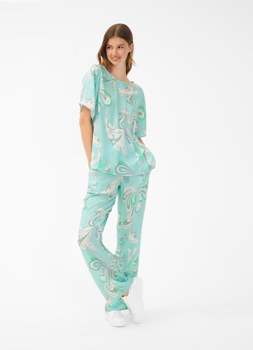 Wide Leg Pants Silk Satin - Trousers aqua