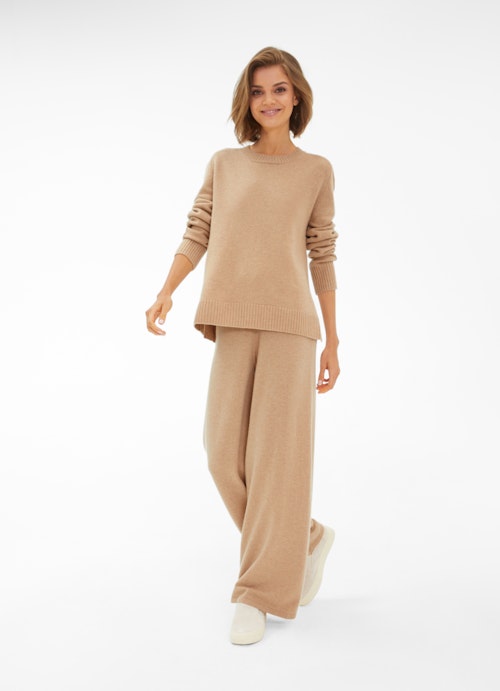 Wide Leg Hosen Cashmere Blend - Strickhose camel