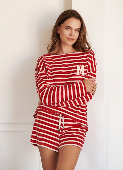 Medium Length Hosen Monaco Baby Shorts Velvet Striped red-eggshell