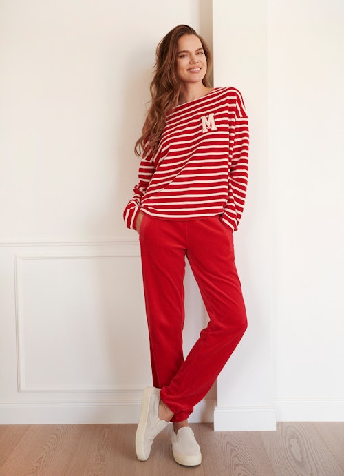 Slim Fit Hosen Monaco Baby Trousers Velvet Striped red