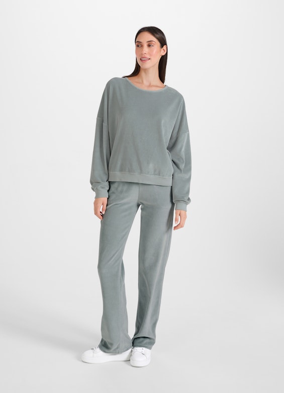 Wide Leg Hosen Samt - Sweatpants stormy green
