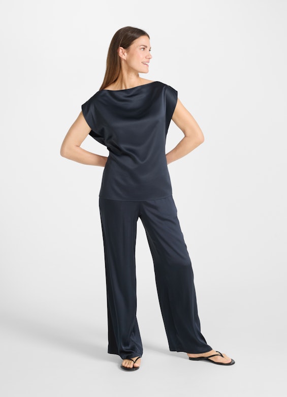 Coupe Wide Leg Fit Pantalons Viscose satin - Pantalon navy