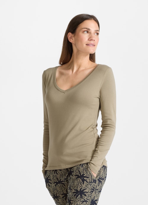 Coupe Slim Fit T-shirts à manches longues Jersey Modal - Manches longues olive