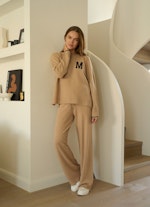 Wide Leg Fit Pants Monaco Baby Wool Cashmere Hose camel melange