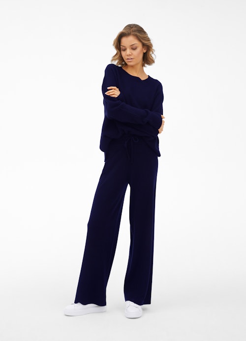 Wide Leg Hosen Cashmere Blend - Strickhose navy