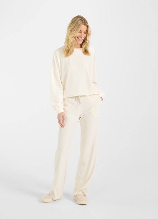 wide leg Hosen Samt - Sweatpants eggshell