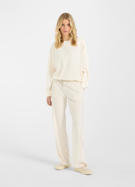 wide leg Hosen Samt - Sweatpants eggshell