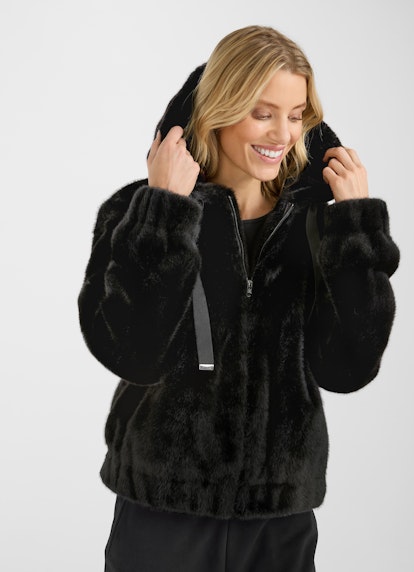 Oversized Fit Jacken Faux Fur - Kapuzenjacke black