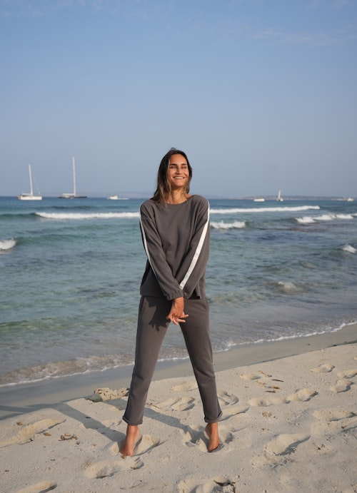 Medium Fit Sweatshirts Monaco Fleece Sweater w. Satin Tape graphit