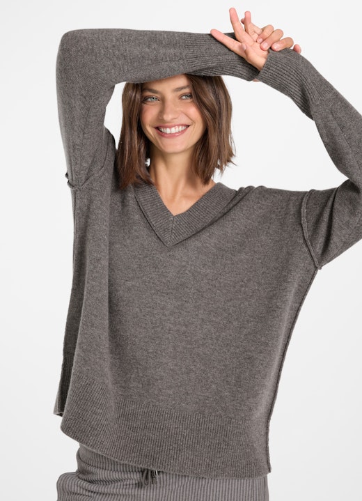Casual Fit Strick Cashmere Blend - Pullover plum kitten mel.
