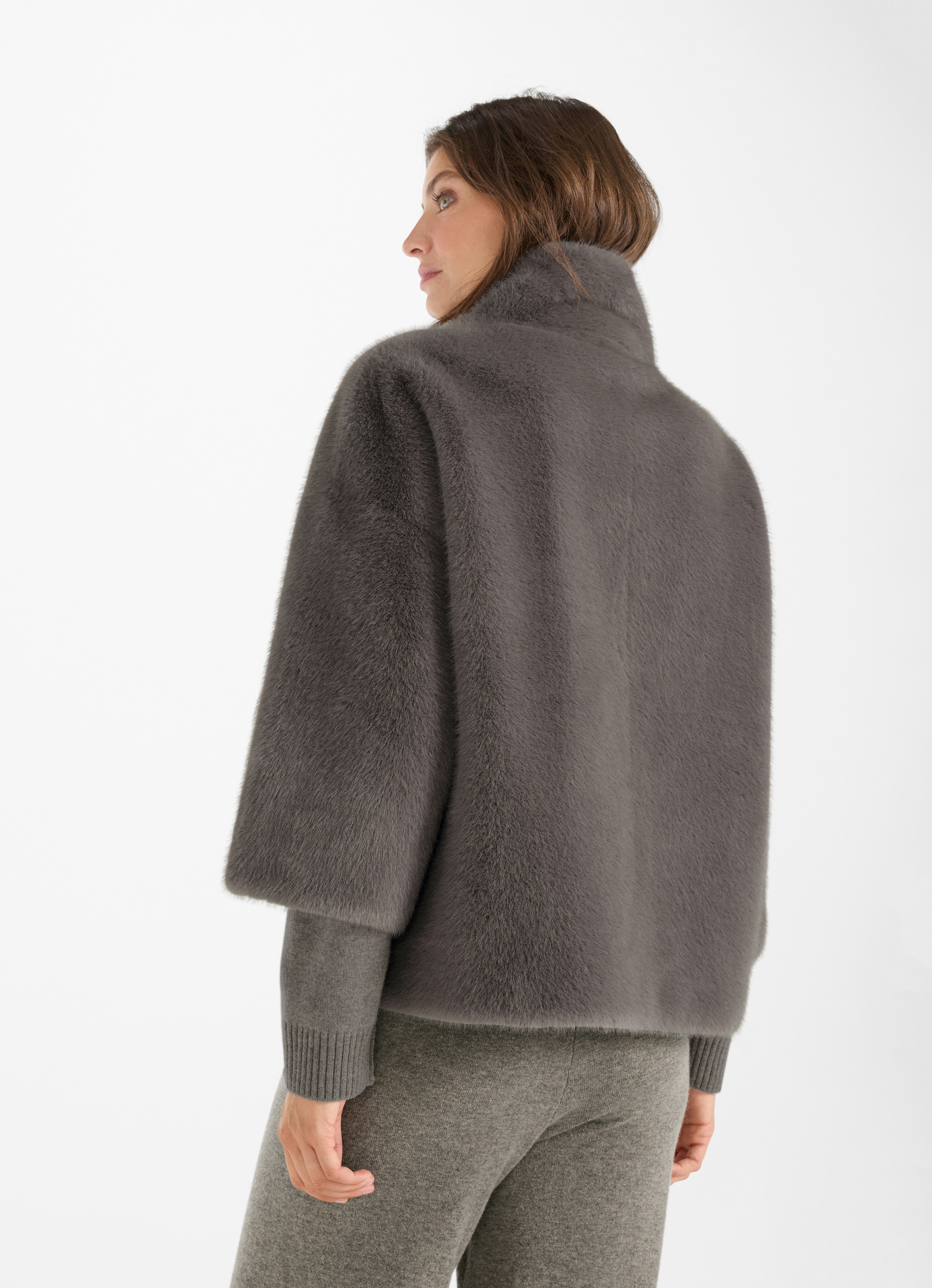 Grey Faux Fur - reversible jacket Fedora | Buy Jackets online at JUVIA