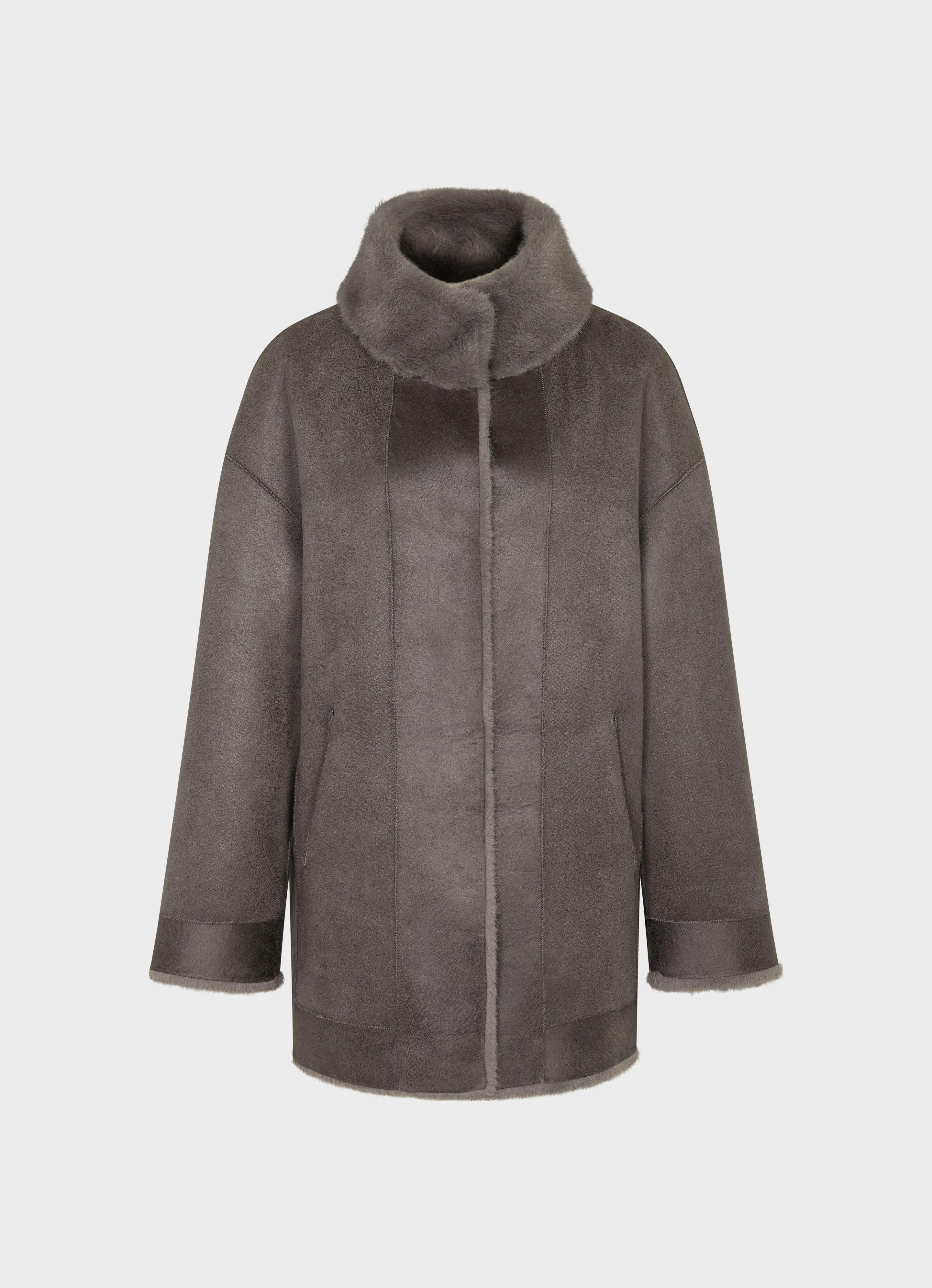 Grey Faux Fur - Reversible Jacket Noa | Buy Jackets online at JUVIA