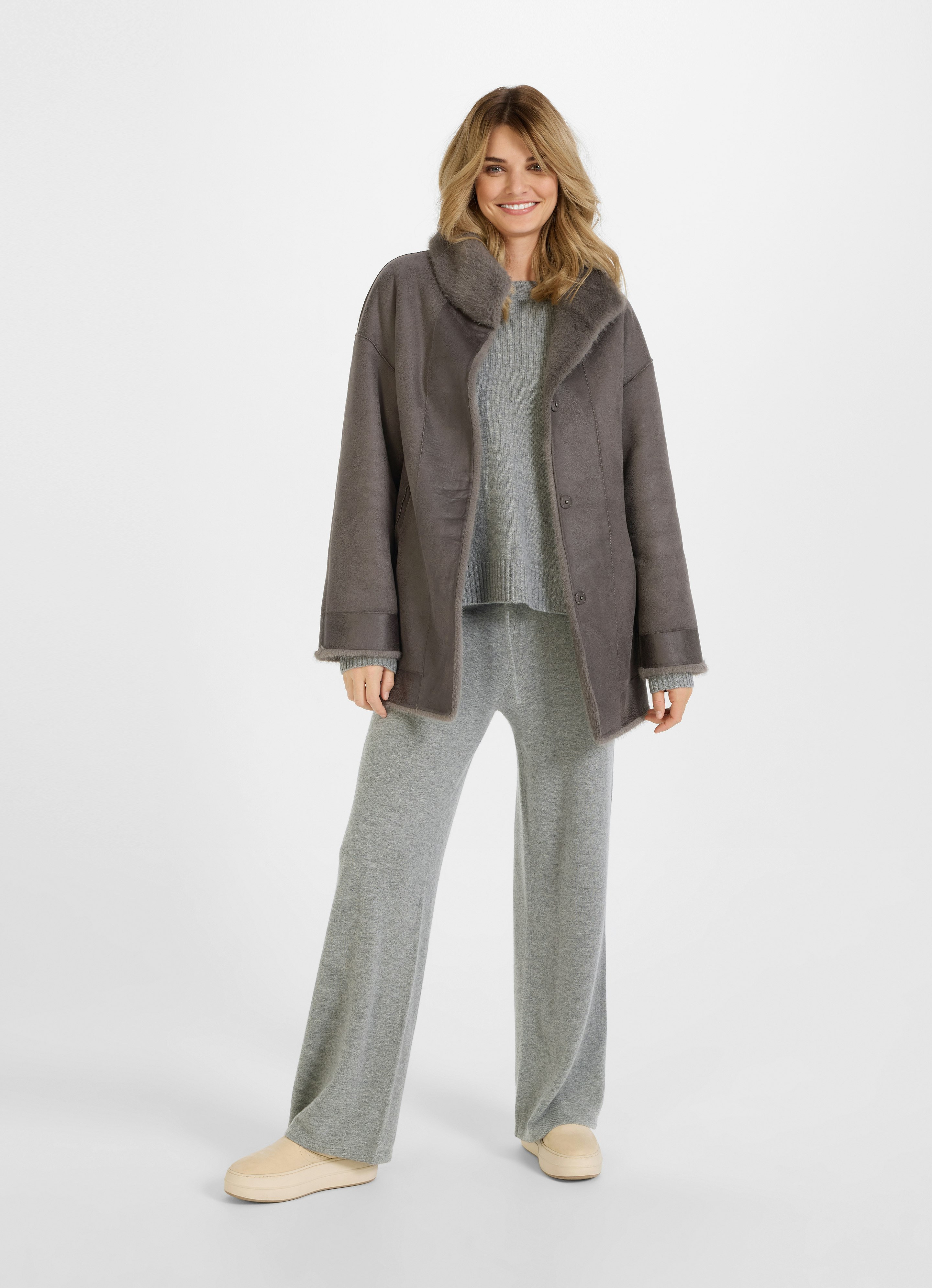 Grey Faux Fur - Reversible Jacket Noa | Buy Jackets online at JUVIA