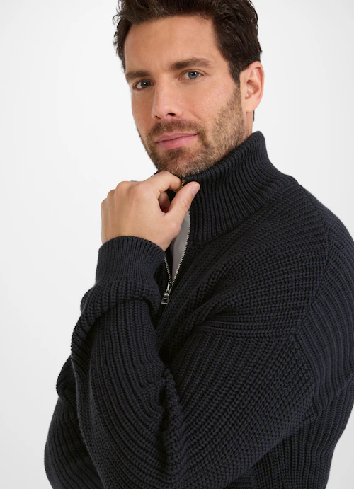 Casual Fit Strick Zip Jacke navy