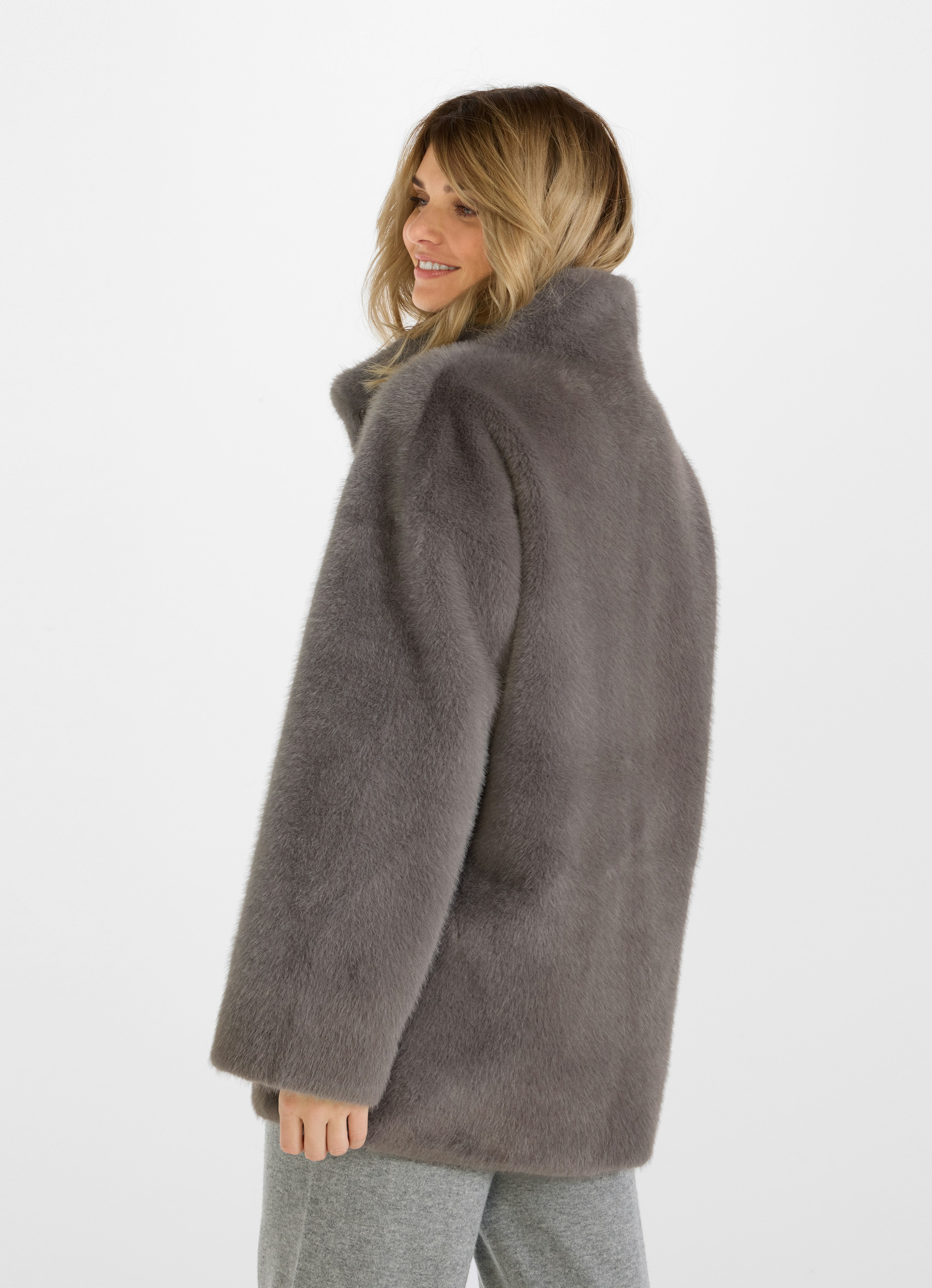 Grey Faux Fur - Reversible Jacket Noa | Buy Jackets online at JUVIA