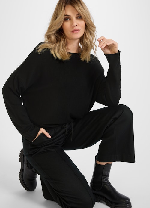 Wide Leg Hosen Flannel - Hose black