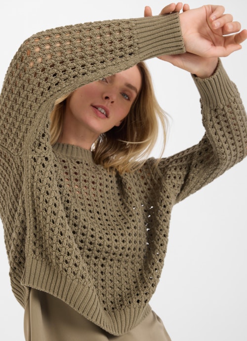 Casual Fit Sweaters Openwork knit sweater dusty olive