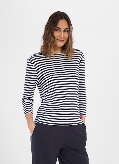 Slim Fit Longsleeves Modal - Longsleeve white-navy