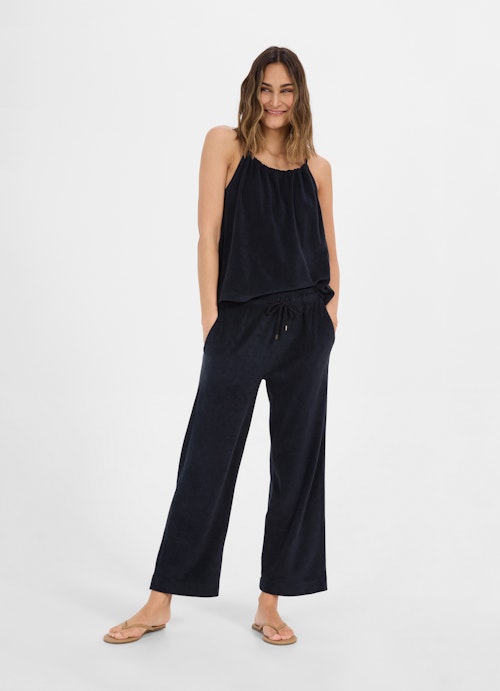 Coupe Wide Leg Pantalons pantalon en tissu éponge navy
