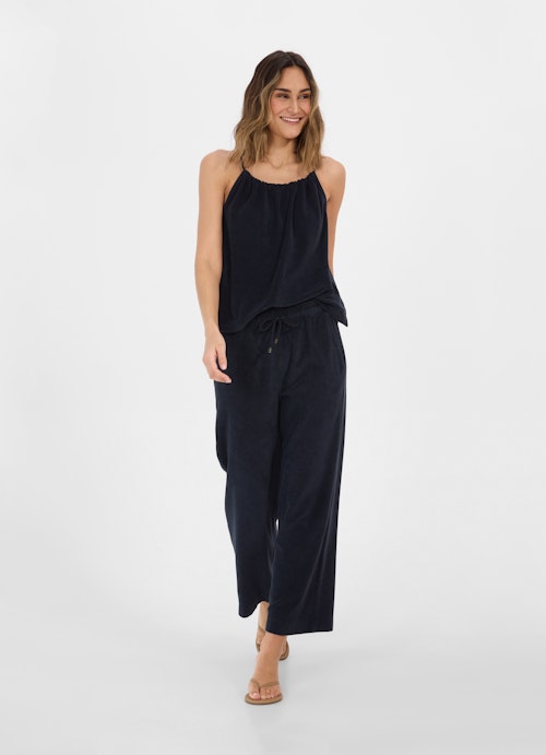 Coupe Wide Leg Pantalons pantalon en tissu éponge navy