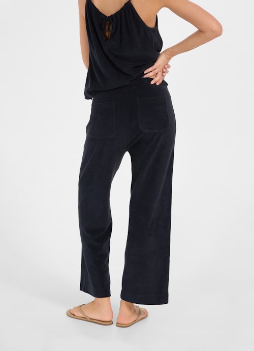 Coupe Wide Leg Pantalons pantalon en tissu éponge navy