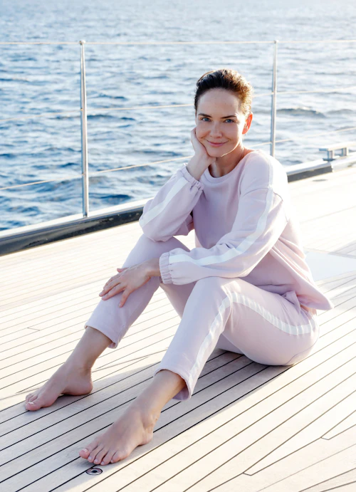 Casual Fit Hosen Monaco Fleece Pants w. Satin Tape powder rose