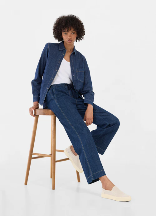 Wide Leg Pants Denim - Pants navy