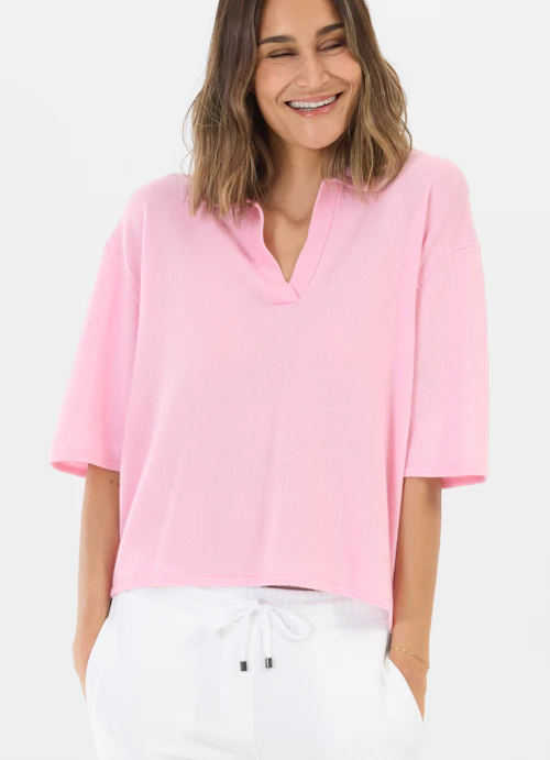 Casual Fit Strick Cashmere Blend - Poloshirt rose bloom
