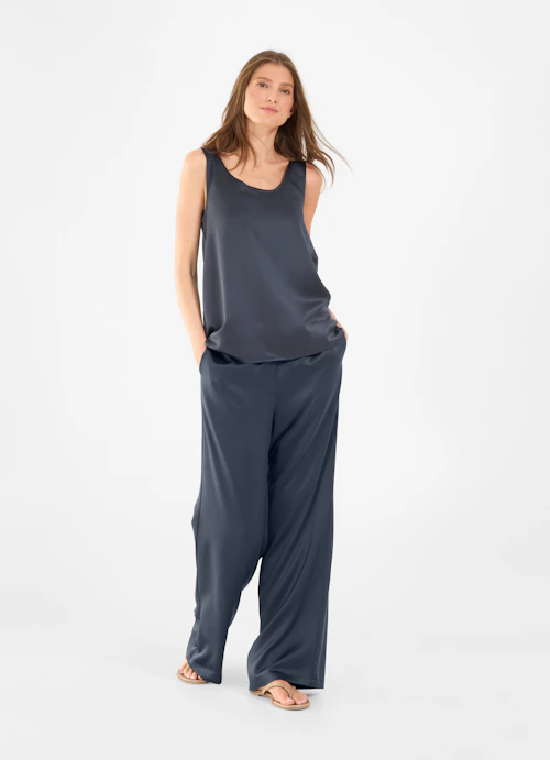 Wide Leg Hosen Satin - Hose navy