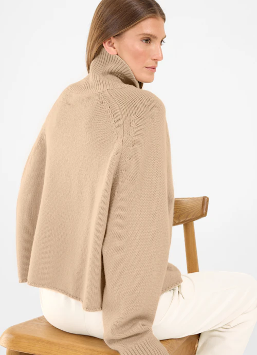 Oversize Strick Cashmere Blend - Rollkragenpullover croissant