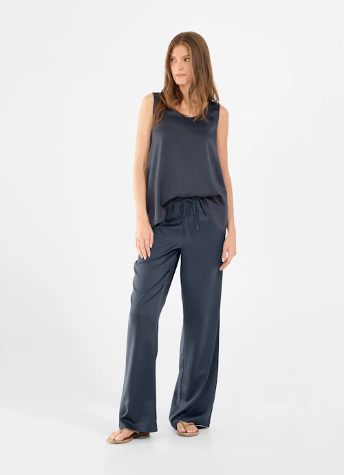 Wide Leg Hosen Satin - Hose navy