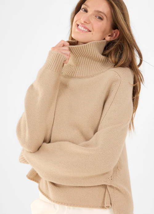 Oversize Strick Cashmere Blend - Rollkragenpullover croissant