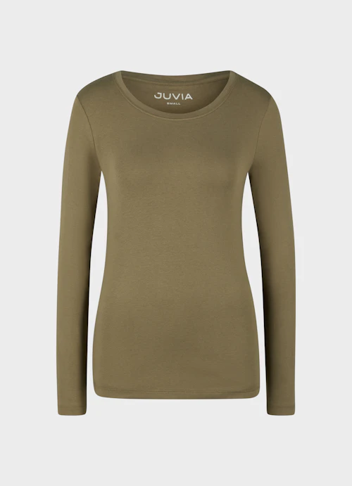 Slim Fit Longsleeves Jersey Modal - Longsleeve burnt olive