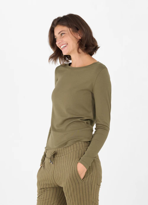 Slim Fit Longsleeves Jersey Modal - Longsleeve burnt olive