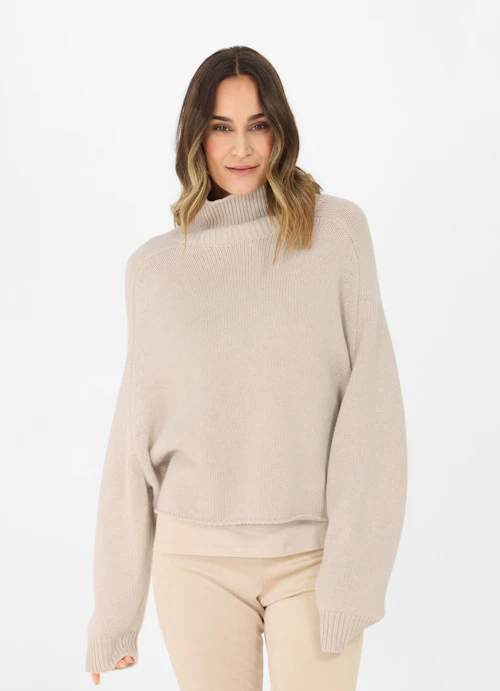 Oversized Fit Knitwear Cashmere Blend - Turtleneck Sweater sand