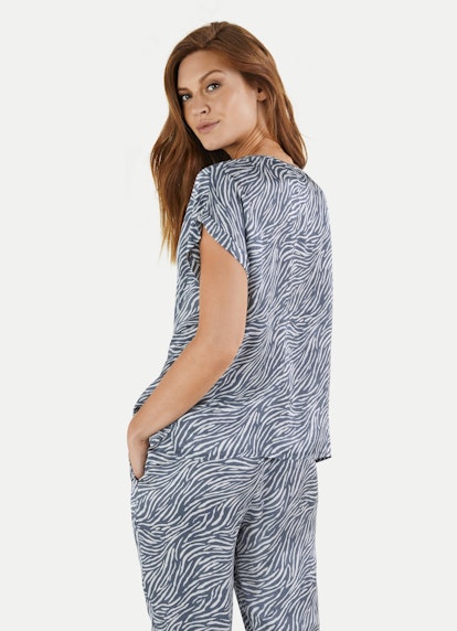 Boxy Fit T-Shirts Satin Viskose - Shirt white-deep ocean