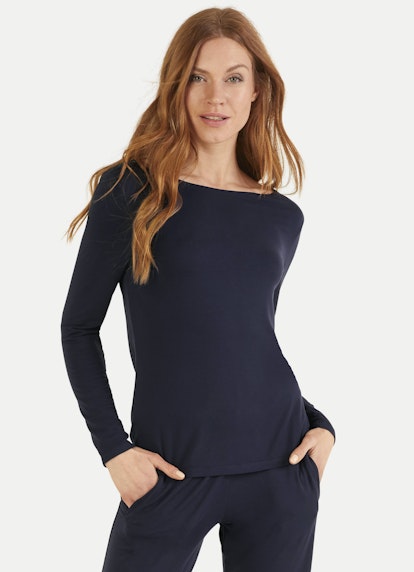 Coupe Regular Fit Athleisure T-shirt à manches longues en viscose navy